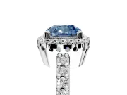 Halo Engagement Ring Setting for Fancy Blue Cushion Cut Center with Inner Milgrain Border and Prong Head in White Gold
