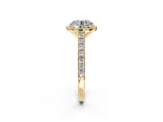 Halo Engagement Ring Setting for Round Cut Center with Full Pave Band and Prong Head in Yellow Gold