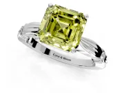 Solitaire Engagement Ring Setting for Fancy Yellow Asscher Cut Center with Carved Leaf Shoulders and Prong Head in Sterling Silver