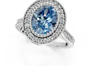 Halo Engagement Ring Setting for Fancy Blue Oval Center with Milgrain Frame, Pave Band and Prong Head in Sterling Silver