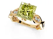 Solitaire Engagement Ring Setting for Fancy Yellow Princess Cut Center with Accented Twist Band and Leaf Prong Head in Yellow Gold