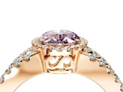 Halo Engagement Ring Setting for Fancy Pink Oval Center with Wide-Open Pave Split Shank and Prong Head in Rose Gold