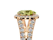 Halo Engagement Ring Setting for Fancy Yellow Oval Center with Narrow Pave Split Shank and Prong Head in Rose Gold