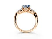Cluster Engagement Ring Setting for Fancy Blue Heart-Shaped Center with Round Cut Accent Frame and Prong Head in Rose Gold