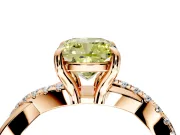 Solitaire Engagement Ring Setting for Fancy Yellow Cushion Cut Center with Half-Pave Crossover Band and Prong Head in Rose Gold