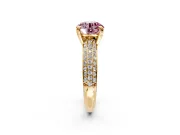 Solitaire Engagement Ring Setting for Fancy Pink Round Cut Center with Multi-Row Pave Accents and Basket Head in Yellow Gold