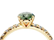 Solitaire Engagement Ring Setting for Fancy Green Pear-Shaped Center with Large Accents and Prong Head in Yellow Gold