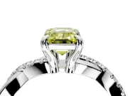Solitaire Engagement Ring Setting for Fancy Yellow Emerald Cut Center with Half-Pave Crossover Band and Prong Head in Platinum