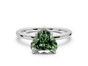 Low-Set Solitaire Engagement Ring Setting for Fancy Green Heart-Shaped Center with Thin Plain Band and Prong Head in Sterling Silver