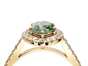 Halo Engagement Ring Setting for Fancy Green Marquise Center with Narrowing Pave Band and Prong Head in Yellow Gold