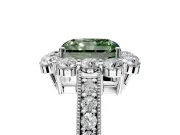 Halo Engagement Ring Setting for Fancy Green Radiant Cut Center with Milgrain Channel Band and Prong Head in Sterling Silver