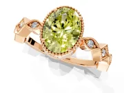 Milgrain Bezel Engagement Ring Setting for Fancy Yellow Oval Center with Marquise Stations and Bezel Head in Rose Gold