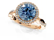 Halo Engagement Ring Setting for Fancy Blue Round Cut Center with Pave and Plain Twist Band and Prong Head in Rose Gold