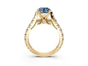 Solitaire Engagement Ring Setting for Fancy Blue Round Cut Center with Pave Cathedral Shoulders and Prong Head in Yellow Gold
