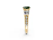 Channel-Set Engagement Ring Setting for Fancy Green Round Cut Center with Baguette Band and Prong Head in Yellow Gold