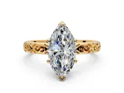 Solitaire Engagement Ring Setting for Marquise Center with Scrollwork Band and Prong Head in Yellow Gold