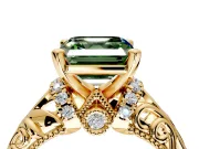 Solitaire Engagement Ring Setting for Fancy Green Asscher Cut Center with Filigree Accent Basket and Prong Head in Yellow Gold