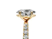 Solitaire Engagement Ring Setting for Oval Center with Micro Pave Band and Prong Head in Yellow Gold