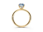 Hidden Halo Engagement Ring Setting for Fancy Blue Cushion Cut Center with Thin Rounded Band and Prong Head in Yellow Gold