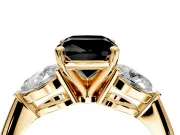 3 Stone Engagement Ring Setting for Fancy Black Cushion Cut Center with Large Pear-Shaped Accents and Prong Head in Yellow Gold