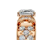 Pave Engagement Ring Setting for Asscher Cut Center with Curved Accent Rows, Openwork and Prong Head in Rose Gold