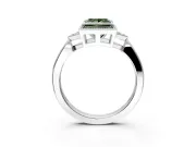 Cluster Engagement Ring Setting for Fancy Green Princess Cut Center with Milgrain Shoulder Clusters and Prong Head in Platinum
