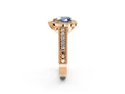 Milgrain Halo Engagement Ring Setting for Fancy Blue Heart-Shaped Center with Pave Band and Prong Head in Rose Gold
