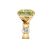 Solitaire Engagement Ring Setting for Fancy Yellow Radiant Cut Center with Beaded Bezel Station Band and Prong Head in Yellow Gold
