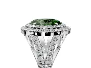 Double Halo Engagement Ring Setting for Fancy Green Oval Center with Narrow Pave Split Shank and Prong Head in Platinum