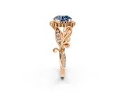 Halo Engagement Ring Setting for Fancy Blue Round Cut Center with Leaf Motif Split Shank and Prong Head in Rose Gold