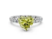 Solitaire Engagement Ring Setting for Fancy Yellow Heart-Shaped Center with Shared-Prong Accents and Prong Head in Platinum
