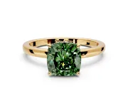 Hidden Halo Engagement Ring Setting for Fancy Green Cushion Cut Center with Plain Band and Tall Prong Head in Yellow Gold