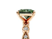 Solitaire Engagement Ring Setting for Fancy Green Radiant Cut Center with Milgrain Bezel Accents and Prong Head in Rose Gold