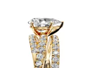 Solitaire Engagement Ring Setting for Pear-Shaped Center with Woven 3-Strand Pave Band and Prong Head in Yellow Gold