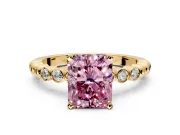 Solitaire Engagement Ring Setting for Fancy Pink Radiant Cut Center with Bezel-Dot Beaded Band and Prong Head in Yellow Gold