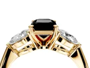 3 Stone Engagement Ring Setting for Fancy Black Emerald Cut Center with Large Pear-Shaped Accents and Prong Head in Yellow Gold
