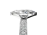 Solitaire Engagement Ring Setting for Marquise Center with Domed Multi-Row Pave Band and Prong Head in Platinum
