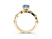 Solitaire Engagement Ring Setting for Fancy Blue Cushion Cut Center with Bezel Station Band and Prong Head in Yellow Gold