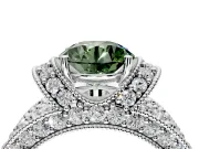 Pave Engagement Ring Setting for Fancy Green Round Cut Center with Curved Accent Rows, Openwork and Prong Head in White Gold