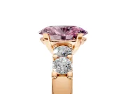 5 Stone Engagement Ring Setting for Fancy Pink Oval Center with Plain Band and Prong Head in Rose Gold