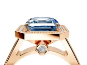 Halo Engagement Ring Setting for Fancy Blue Asscher Cut Center with Outer Bezel Rim, Pave Band and Prong Head in Rose Gold