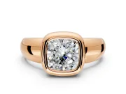 Solitaire Engagement Ring Setting for Cushion Cut Center with Wide Band and Bezel Head in Rose Gold