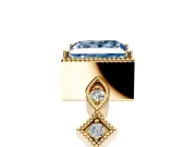 Milgrain Bezel Engagement Ring Setting for Fancy Blue Princess Cut Center with Marquise Stations and Bezel Head in Yellow Gold