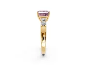 5 Stone Engagement Ring Setting for Fancy Pink Princess Cut Center with Plain Band and Prong Head in Yellow Gold