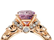 Solitaire Engagement Ring Setting for Fancy Pink Princess Cut Center with Filigree Band and Prong Head in Rose Gold