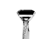 Side Accent Engagement Ring Setting for Fancy Black Emerald Cut Center with Accent Shoulders and Prong Head in Platinum