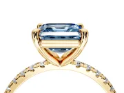 Solitaire Engagement Ring Setting for Fancy Blue Asscher Cut Center with Fine Pave Narrow Band and Prong Head in Yellow Gold