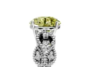 Leaf Engagement Ring Setting for Fancy Yellow Round Cut Center with Milgrain Accent Band and Prong Head in Platinum