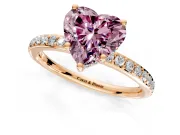 Solitaire Engagement Ring Setting for Fancy Pink Heart-Shaped Center with Fine Pave Band and Prong Head in Rose Gold