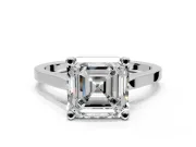 Solitaire Engagement Ring Setting for Asscher Cut Center with Tapered Shoulders and Prong Head in Sterling Silver